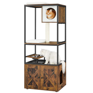 Arbre à Chat Tout-en-Un 146 cm – Niche, Griffoir & Gamelles
